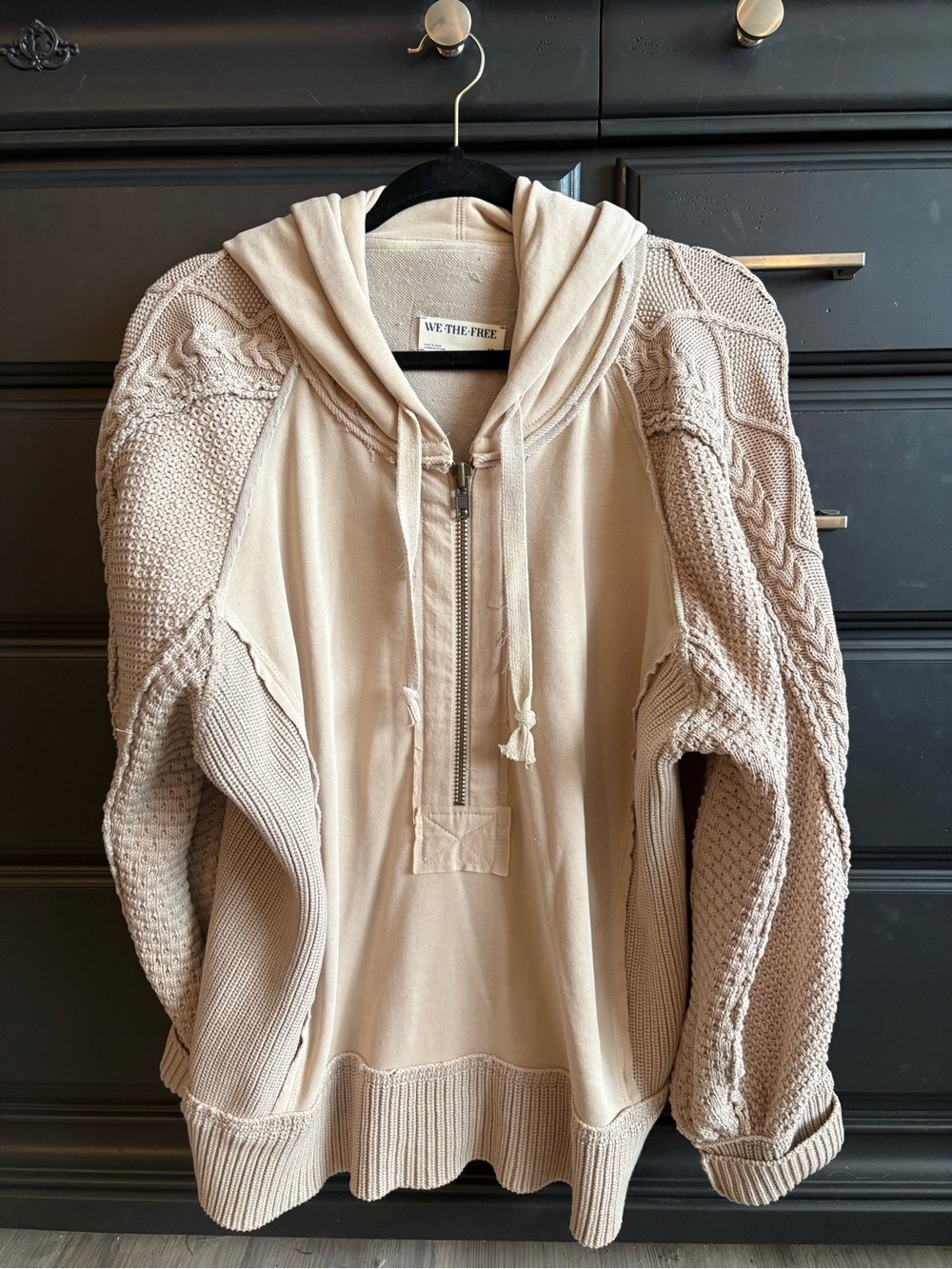 We The Free Tan Knit-Sleeve Half-Zip Hoodie